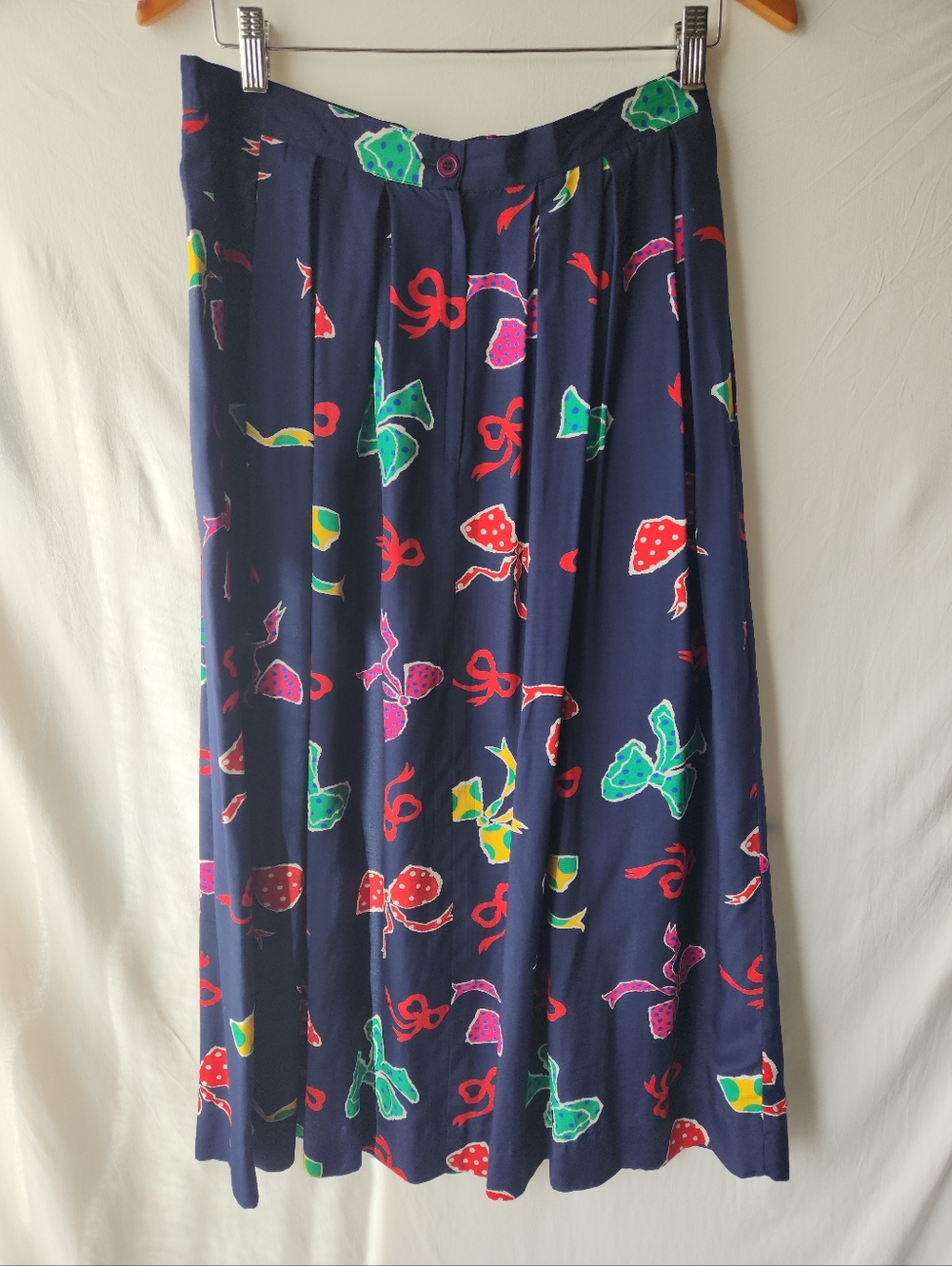 Vintage Navy Bow Print Midi Skirt Size Medium
